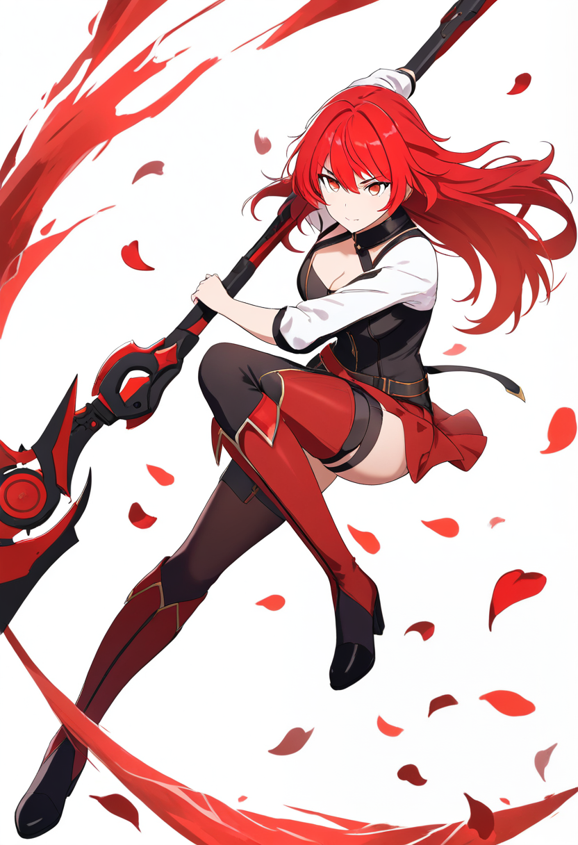 RWBY-style Huntress OC with color-themed outfit and hybrid weapon