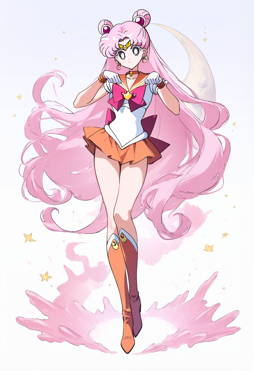 Sailor Moon style Senshi OC in a magical transformation pose with celestial effects